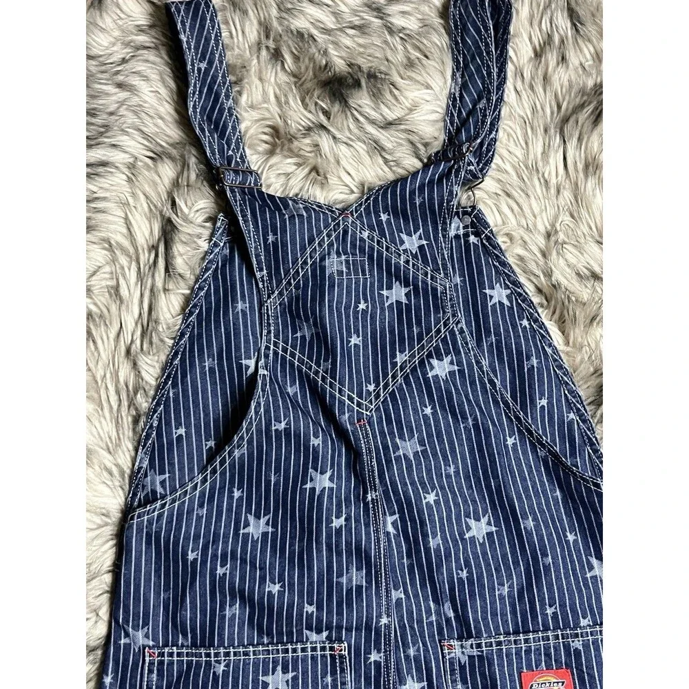 Dickies Hickory Star Strip Blue Denim Bib Overalls Sz M